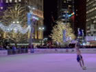 The ice skating rink at Campus Martius Park in downtown Detroit
