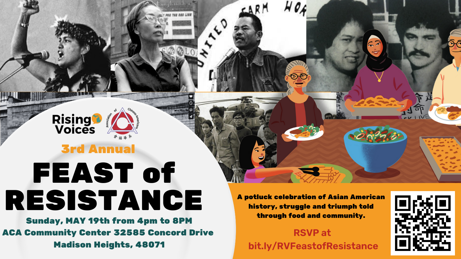 Rising Voices Feast of Resistance pot-luck dinner event graphic